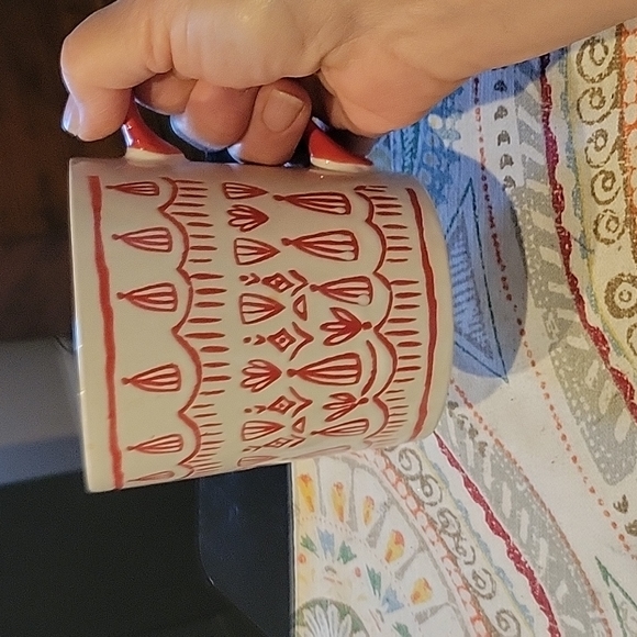 Coffee Mug,Large,Folkart,NWT,Red/white,Perfect  condition - Picture 6 of 6